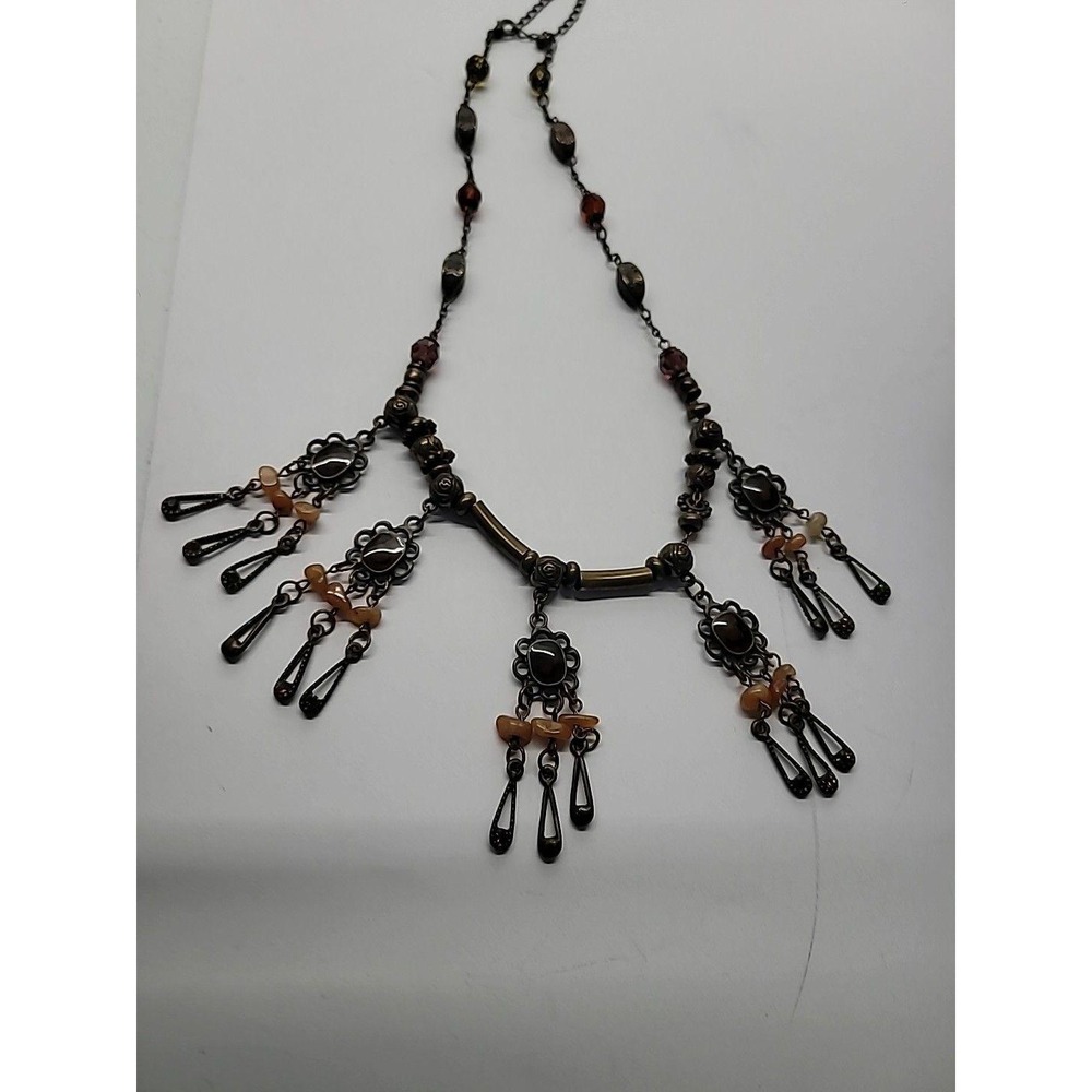Vintage Artisian Style Boho Chandelier‎ Necklace Orange Beads Tassels Jewelry - Picture 10 of 11